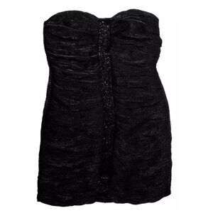 Laundry by Shelli Segal Black Beaded Ruffled Strapless Dress